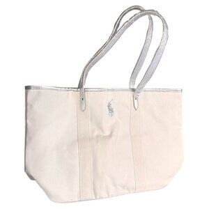 Ralph Lauren Fragrances White Tote W/Gray Trim & Handles W/plastic Still On. D-5